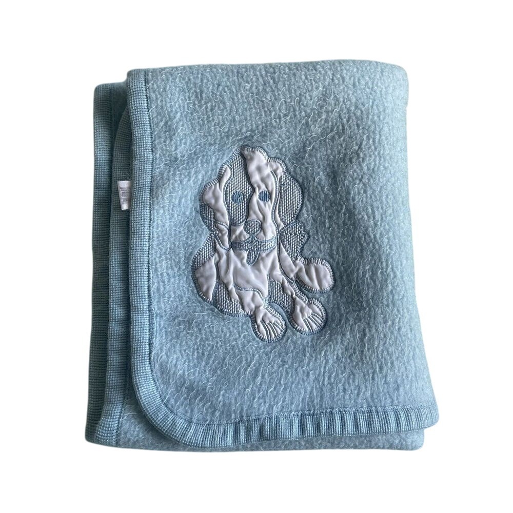 Vintage Carter's Puppy Dog Boy Blue Plush Soft Fuzzy Crib‎ Baby Blanket USA